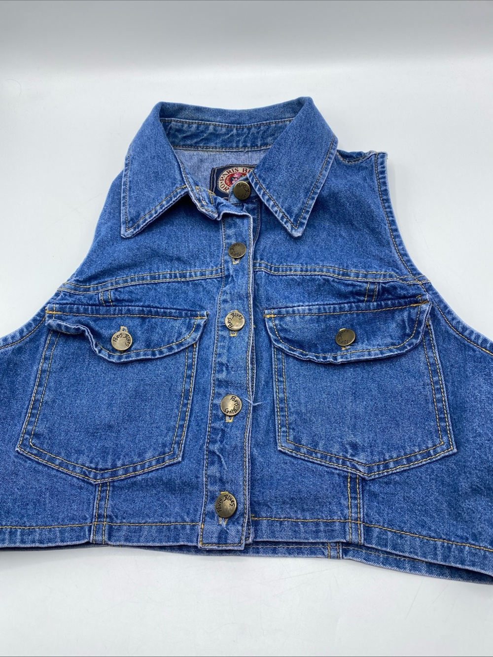 Vintage Y2K Jean Denim Cropped Button Vest Top By Paris Blues Originals XS Extra